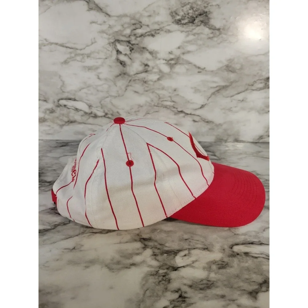 Vintage Cincinnati Reds Pinstripe Adjustable Logo 7 Hat Snapback Stadium Bud PR